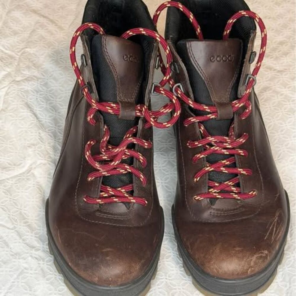 ECCO Brown Leather Hiking Boots Red Laces Size 13 / 47